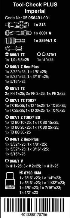 Produktbild Wera Tool-Check PLUS Imperial (Innensechsrund TX M30, Innensechsrund TX M10, Innensechsrund TX M15, Innensechsrund TX M25, Innensechsrund TX M40, Kreuz Phillips PH M1, Kreuz Phillips PH M2, Kreuz Phillips PH M3, Innensechsrund TX M20)