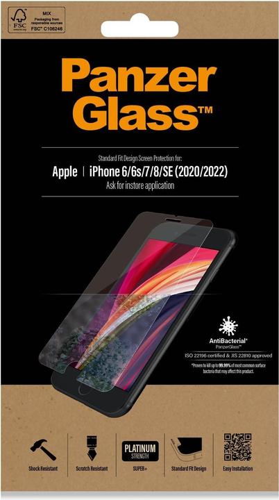 Produktbild PanzerGlass Standard Fit (1 Stück, Apple iPhone 6, Apple iPhone 6s, Apple iPhone 7, Apple iPhone 8, Apple iPhone SE (2nd Gen), Apple iPhone SE (3rd Gen))