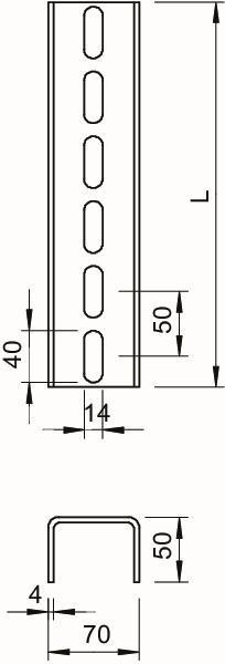 Produktbild OBO Bettermann US 7 300 FT U-Stiel 3-seitig gelocht 70x50x3000 St FT 6340377