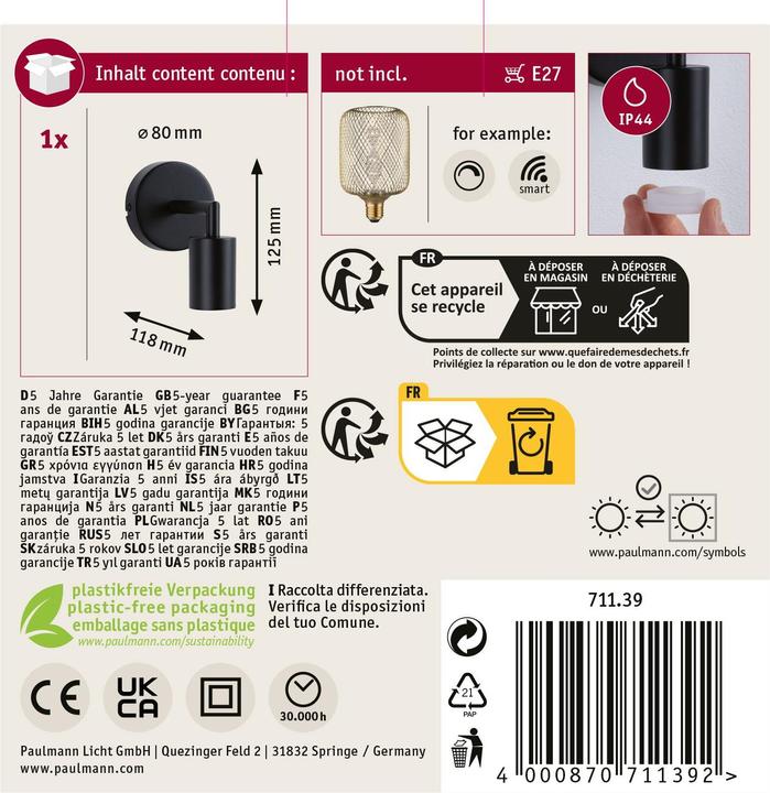 Actual product image Paulmann Ravi wall light (E27)