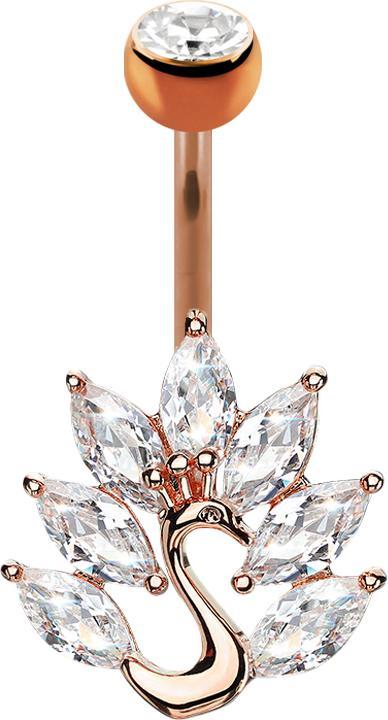 Immagine prodotto Star Piercing Banana oro rosa con sfera di cristallo argento pavone (Ottone, Acciaio chirurgico 316L)