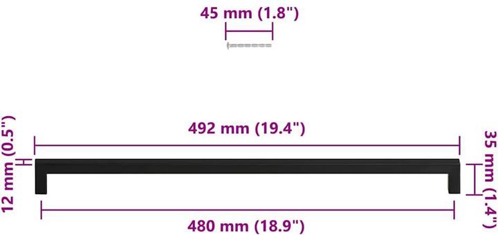 Produktbild vidaXL Möbelgriffe 5 Stk. Schwarz 480 mm Edelstahl,Farbe