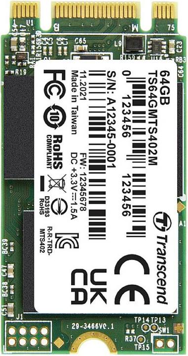 Immagine prodotto Transcend MTS402M 64 GB SSD M.2 PCIe NVMe interno 2242 SATA III Retail (TS64GMTS402M) (64 GB, M.2 2242)