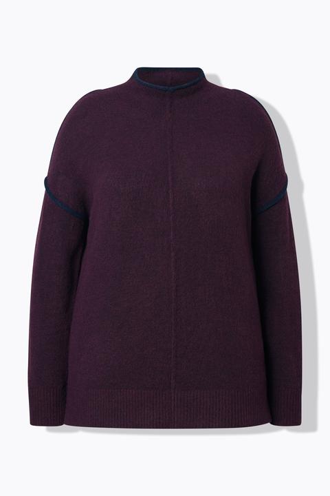 Produktbild Ulla Popken Pullover, Kontraststreifen, Oversized, Stehkragen, Langarm (60)