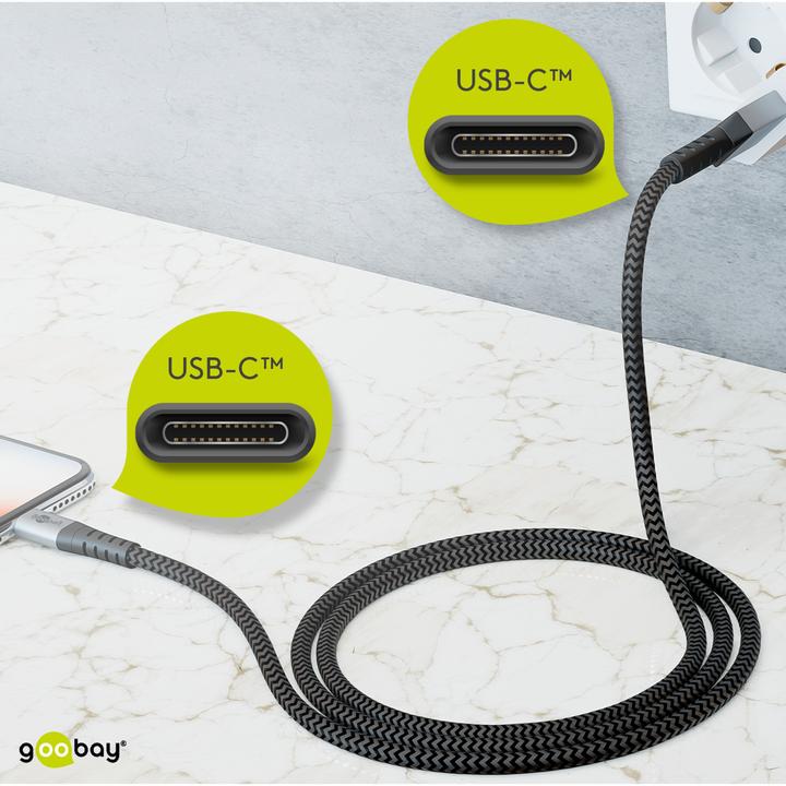 Actual product image Goobay USB-C cable, textile, metal plug, extra robust (0.50 m, USB 2.0, 50 W)