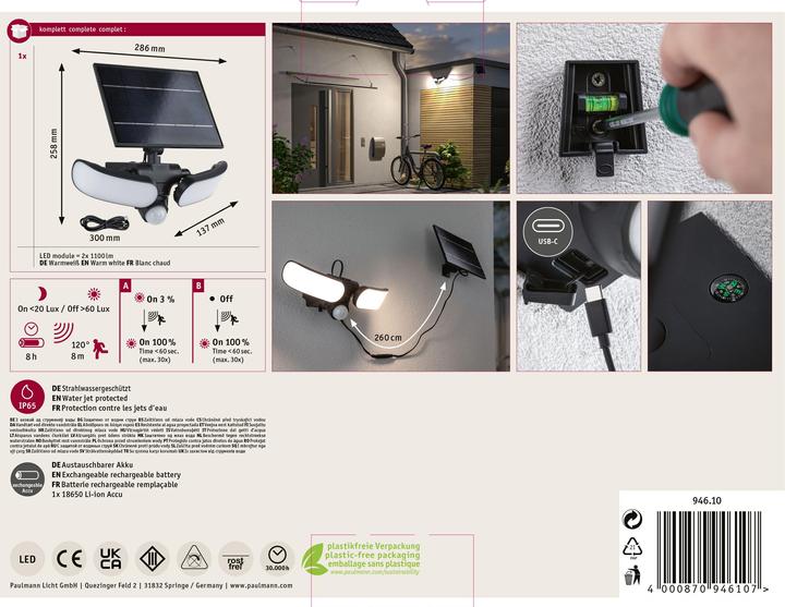 Produktbild Paulmann Solar Wandfluter Sonlig (1600 lm, IP65)