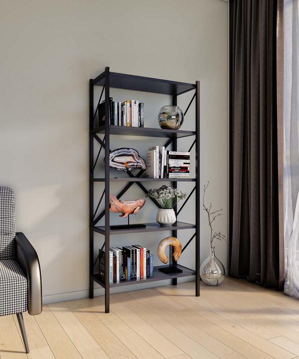 Produktbild VCM Holz Metall Aufbewahrung Stand Regal Bücherregal Deko Bücher Standregal Insasi 5 (66 x 34 x 160 cm)