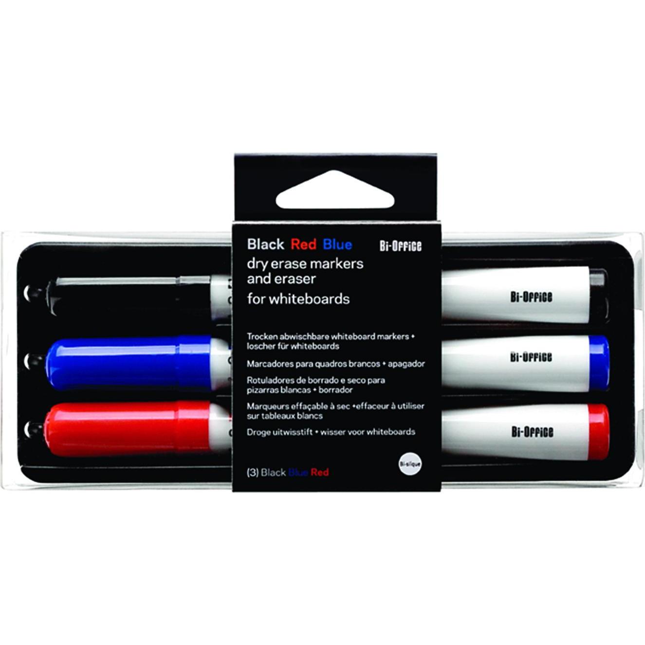 Thumbnail - Bi-Office, Marker, Set aus nicht magnetischen Schwämmen und 3 Markern (Mehrfarbig)