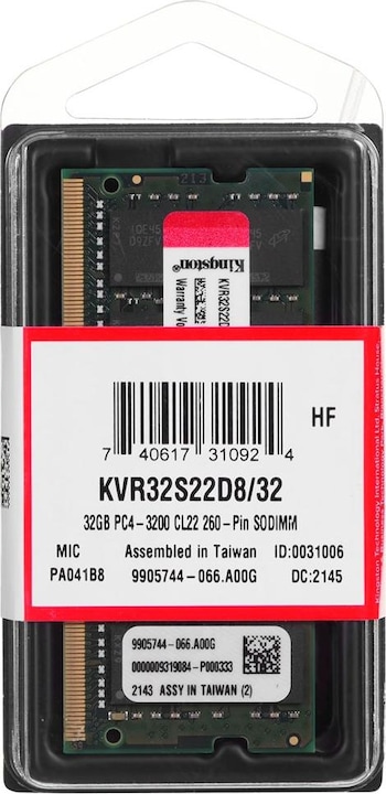 Produktbild Kingston ValueRAM (1 x 32GB, 3200 MHz, DDR4-RAM, SO-DIMM)