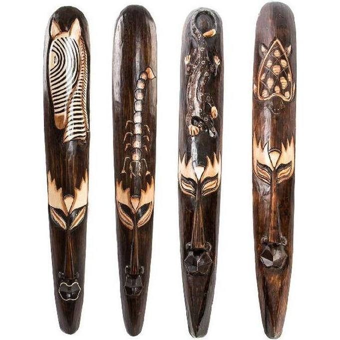 DKD Home Decor, Decorazione murale, Wanddekoration Beige Holz Dunkelbraun Maske Tribal (15 x 6 x 100 cm) (4 Stück)