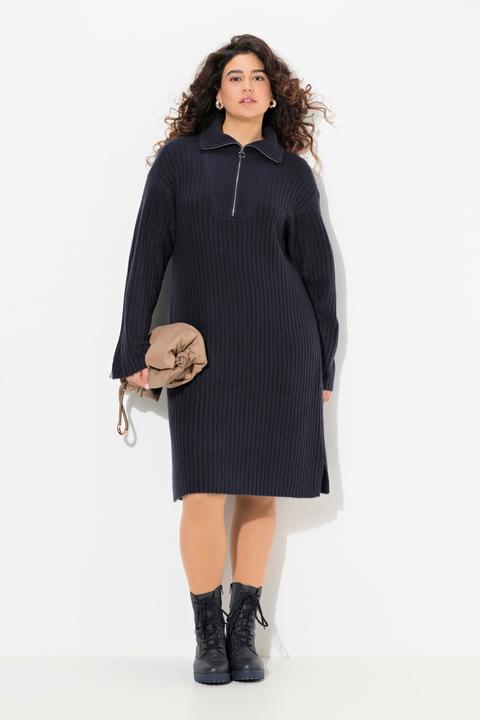 Produktbild Ulla Popken Strickkleid, A-Linie, Rippstrick, Troyerkragen, Langarm (50, 52)
