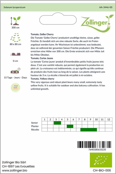 Image du produit Zollinger Bio Tomate, cerise jaune