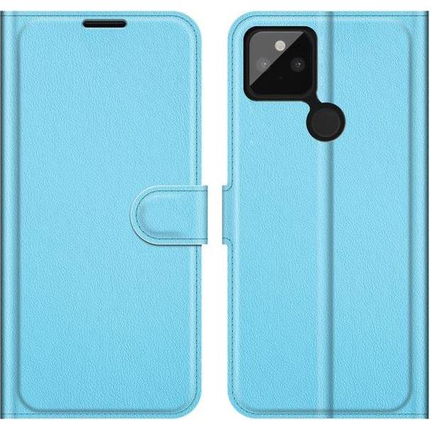 MU Classic Litchi Leder Bookcover Series (Google Pixel 5a), Smartphone Hülle, Blau