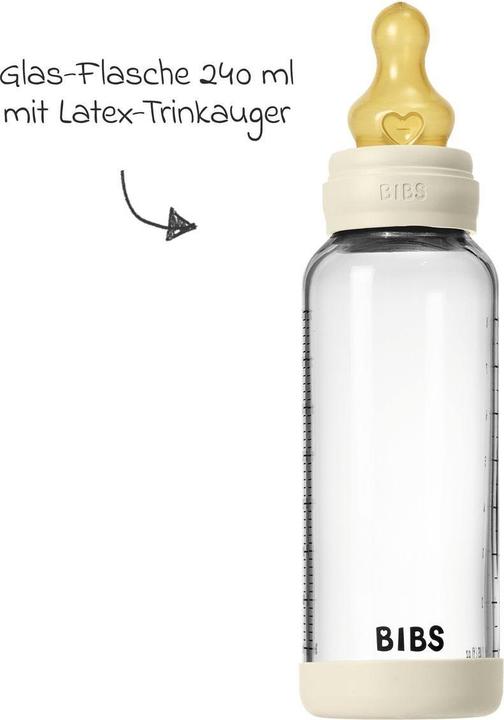 Productafbeelding Bibs - Glass Baby Bottle Round Latex Medium Flow - Ivory - 240 ml (240 ml)