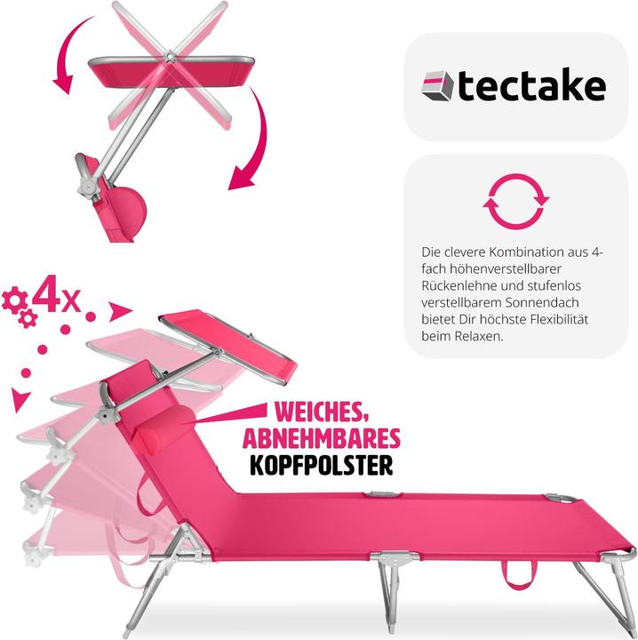Produktbild tectake 2 Gartenliegen 4-stufig mit Kopfpolster (161 cm)