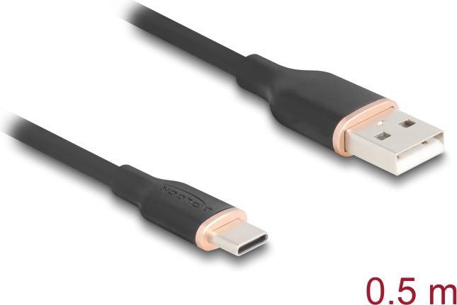 Actual product image Delock 81225 - USB 2.0 cable USB Type-A plug to USB Type-C plug 0.5 m black silicone (0.50 m, USB 2.0)