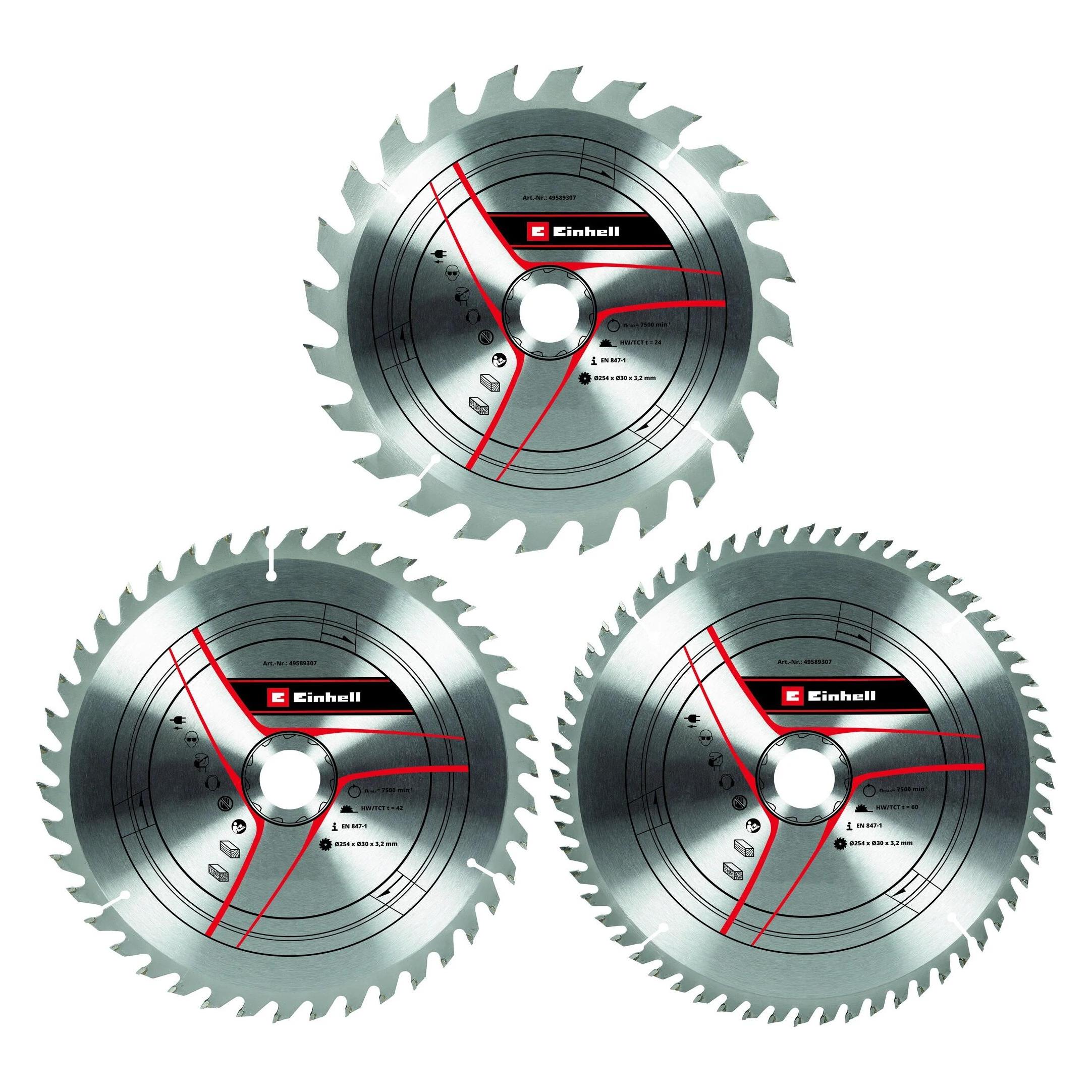 Einhell, Zaagbladen, 49589307 Hm Tct-Sägeblattsatz 3-teilig Ø254x30x3, 2 M