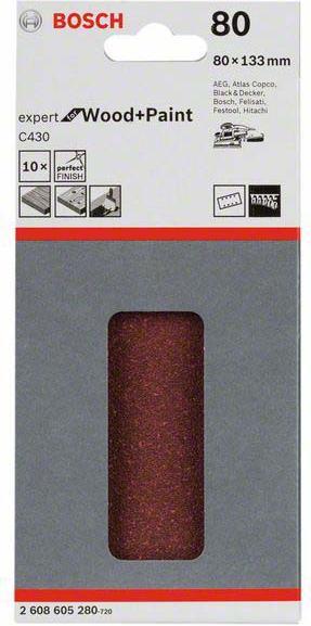 Produktbild Bosch Professional Zubehör Schleifblatt C430, 80 x 133 mm, 80, 8 Löcher, Klett, 10er-Pack (80)