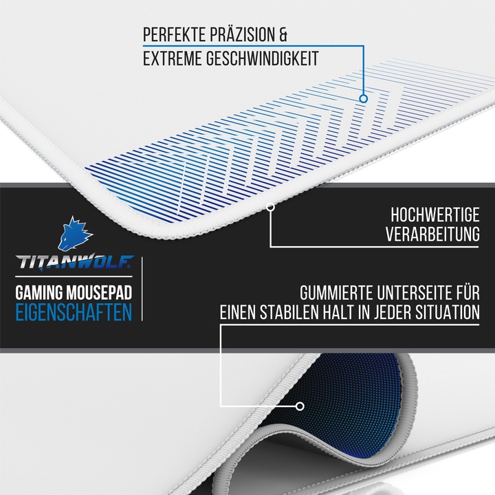 Actual product image Titanwolf Gaming mouse pad, XXXL Speed mouse mat 1200 x 600 mm, speed & precision, white (3XL)