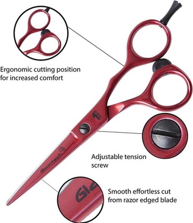 Actual product image Glamtech One Neon Hairdressing Scissor Ergonomic Sharp Edged Professional Scissors 5.5 inch Red (13.97 cm)