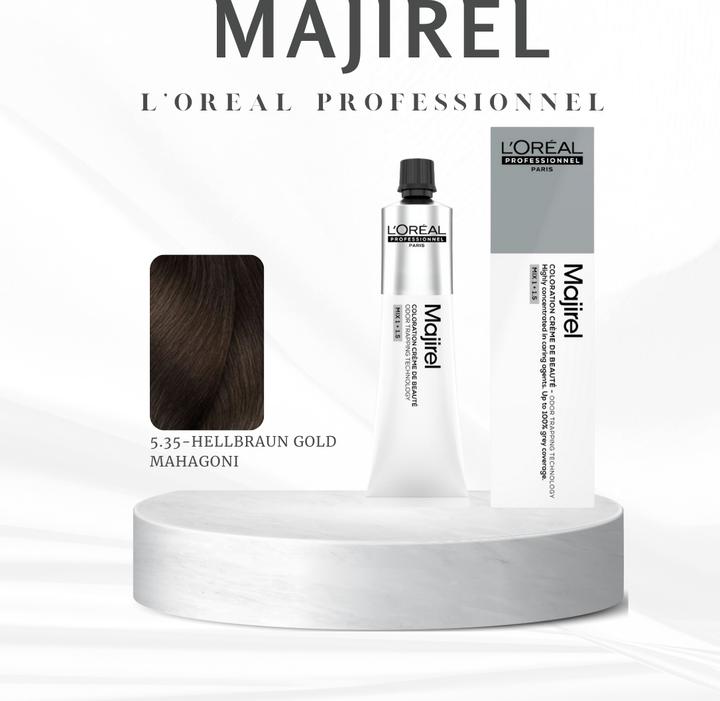 Actual product image L'Oréal Professionnel L'Oréal Majirel 5,35 Hellbraun Gold Mahagoni 60 ml (5,35 Light brown Gold Mahogany)