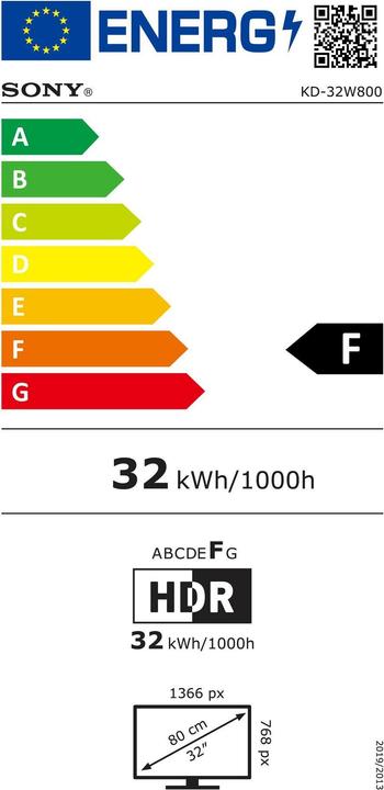 Energy Label Sony KD-32W800 (32", W800, LCD, HD ready, 2023)