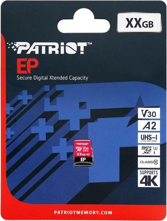 Actual product image Patriot EP A2 Speicherkarte 256 GB MicroSDXC V30 U3 Klasse 10 (PEF256GEP32MCX) (256 GB, microSDXC, U3)