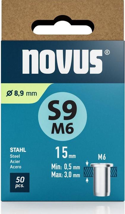 Immagine prodotto Novus Nietmutter S9 M6, L: 15 mm Stahl