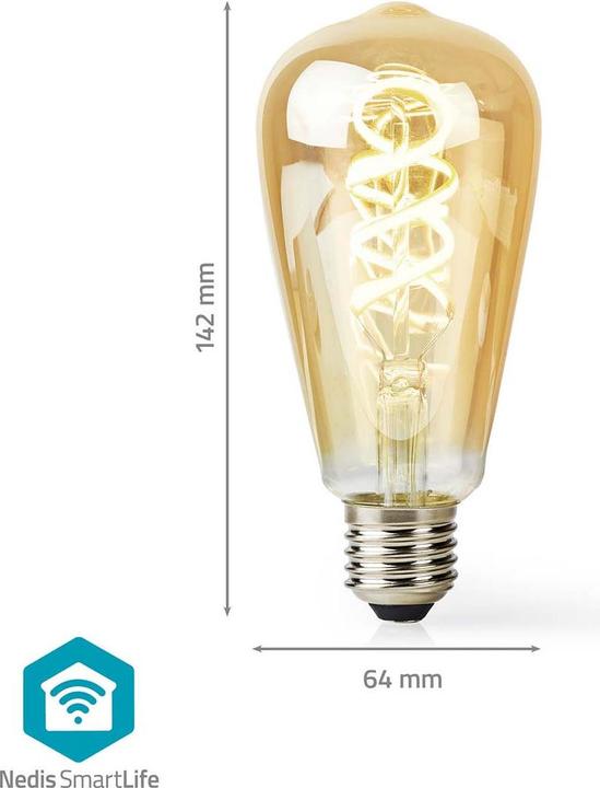 Produktbild Nedis SmartLife LED Filament Lampe | Wi-Fi | E27 | 360 lm | 4.9 W | Warm bis kühlen weiss | 1800 - 65 (E27, 360 lm, 1x)