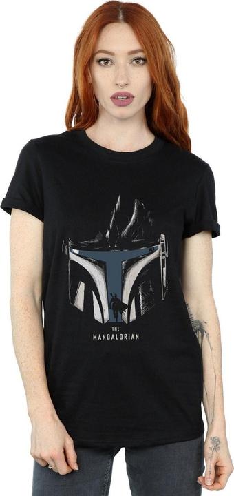 Actual product image Star Wars Womens/Ladies The Mandalorian Helmet Silhouette Cotton Boyfriend T-Shirt (L)