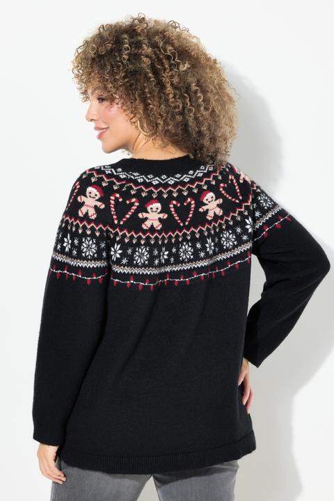 Image du produit Ulla Popken Pull de Noël à motif norvégien, col rond et manches longues (56)