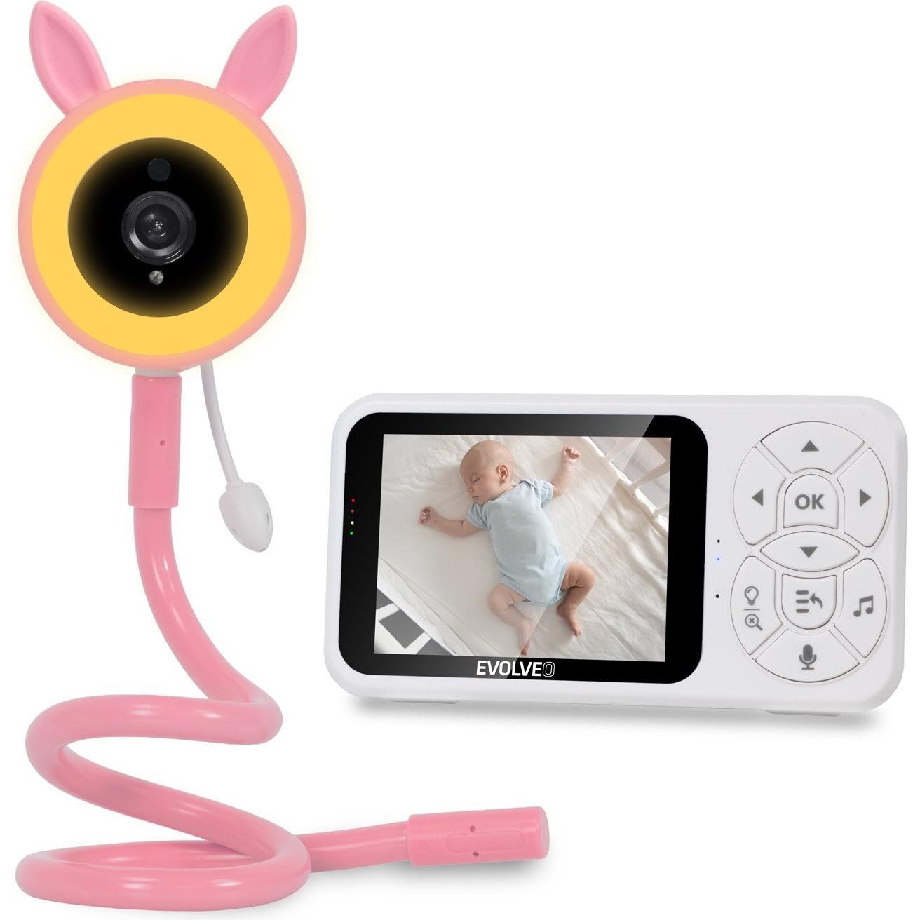 Evolveo, Monitor bebè, Baby Monitor N35, baby monitor with camera, VOX, thermometer, night vision, RGB light, Pink (Video e audio)