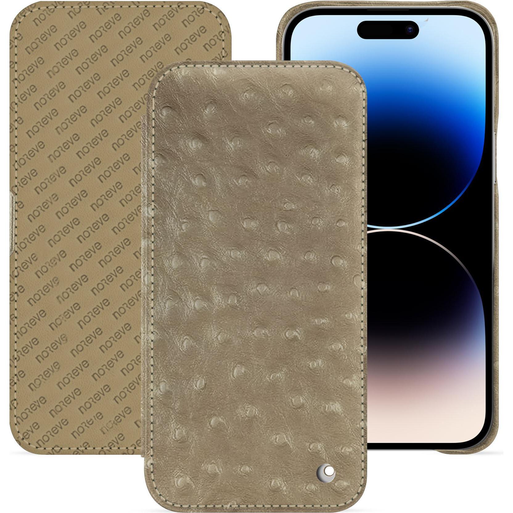 Noreve Lederschutzhülle horizontal (Apple iPhone 15 Pro Max), Smartphone Hülle, Beige