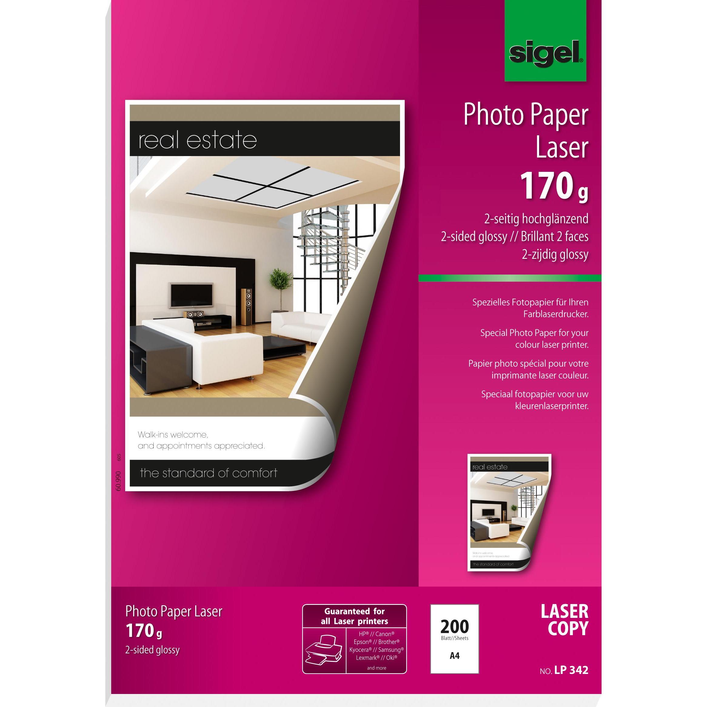 Sigel Laser Fotopapier (170 g/m², A4, 200 x), Fotopapier, Weiss