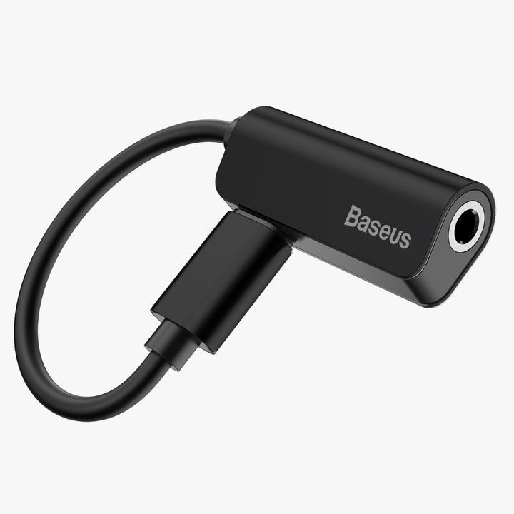 Actual product image Baseus L32 IP Male to 3.5mm+IP Female Adapter Black (3.5mm jack, Lightning)