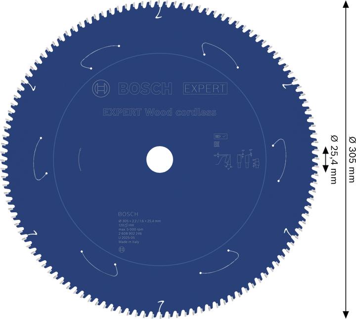 Actual product image Bosch Professional Zubehör Blau Zubehör 2608902246 EXPERT Kreissägeblatt Holz kabellos 305 x 2,2/1,6 x 25,4 mm T120