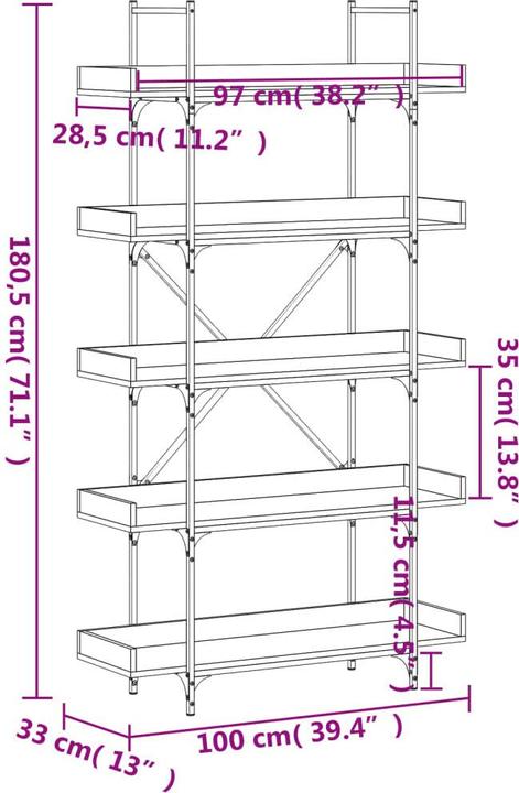 Immagine prodotto vidaXL Bücherregal (100 x 33 x 180.50 cm)