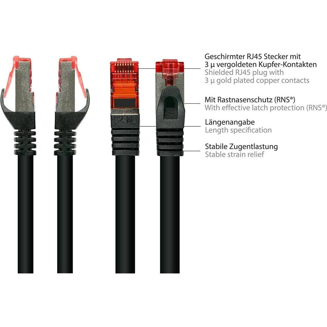 Thumbnail - Good Connections RNS Patchkabel mit Rastnasenschutz, Cat. 6, S/FTP, PiMF, PVC, 250MHz, schwarz, 1m (S/FTP, CAT6, 1 m), N...