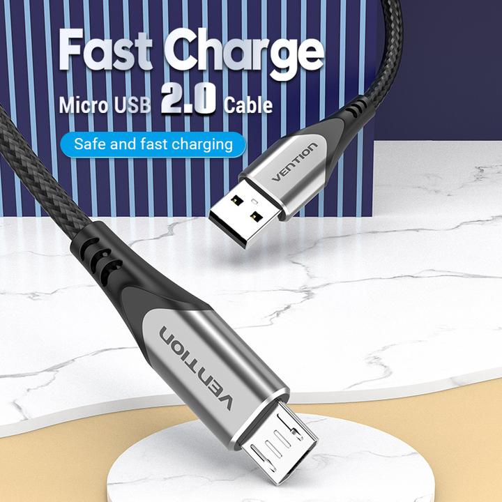 Actual product image Vention USB 2.0 Cable Type-A/ Micro USB Type-B, black/silver - 1m (1 m, USB 2.0, 60 W)