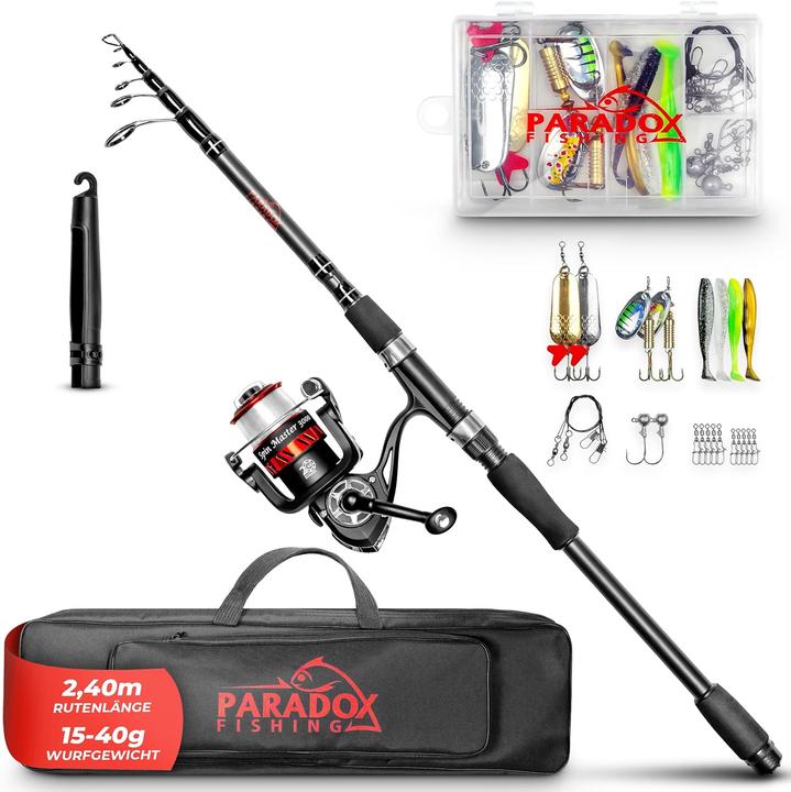Paradox Fishing Angelset mit Teleskoprute zum Spinnfischen (Kit de pêche, Télescope, 240 cm)