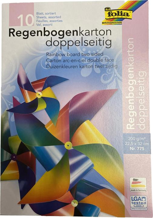 Image du produit Folia Chemise avec carton arc-en-ciel, brillant, imprimé sur les deux faces, 10 feuilles, 200 g/m2 (200 g/m², 10 x)