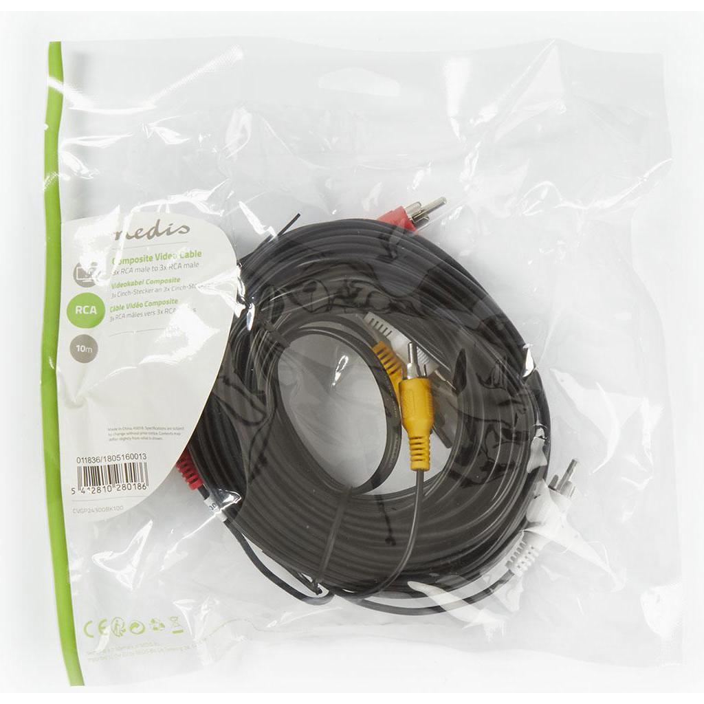 Thumbnail - Nedis Composite-Videokabel, 3x Cinch-Stecker (10 m, Cinch), Video Kabel
