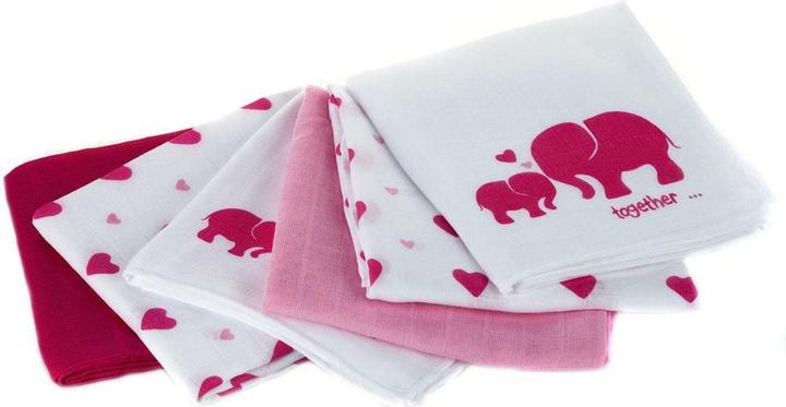 Actual product image Makian Gauze cloth set of 6 80 x 80 cm Pink and white elephant, heart (80 cm, 80 cm)