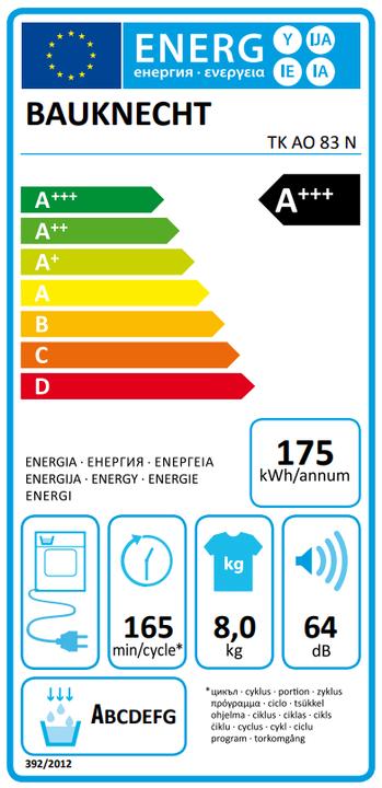 Energie-Label Bauknecht TK AO 83 N (8 kg, Wechselbar, Rechts)