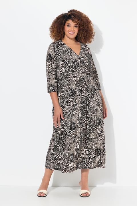 Immagine prodotto Ulla Popken Maxi abito in jersey dal look animalier con taglio svasato, scollo a V e maniche a 3/4 (54)