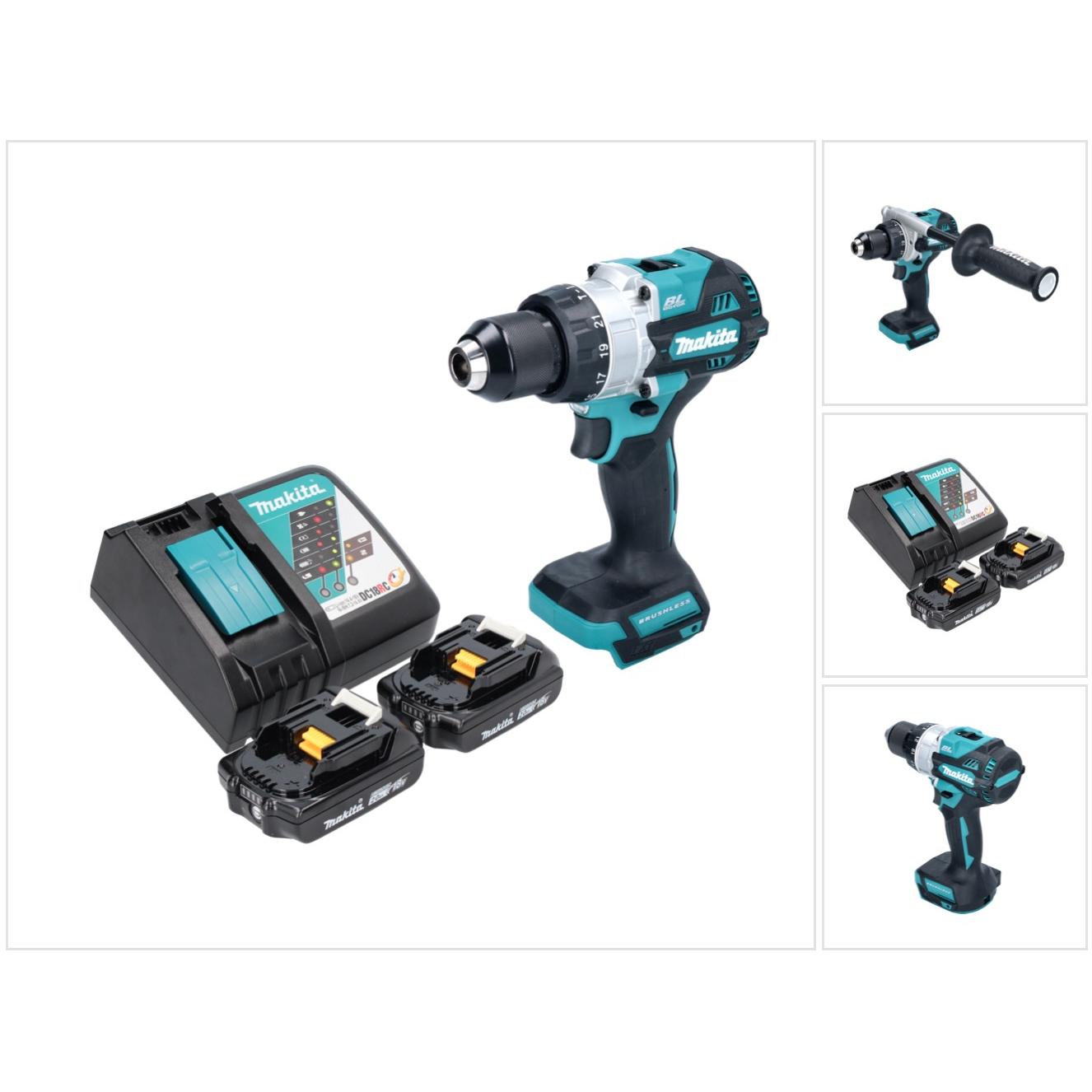 Makita, Bohrmaschine + Akkuschrauber, DHP 486 RA Akku Schlagbohrschrauber 18 V 130 Nm Brushless + 2x Akku 2,0 Ah + Ladeg...