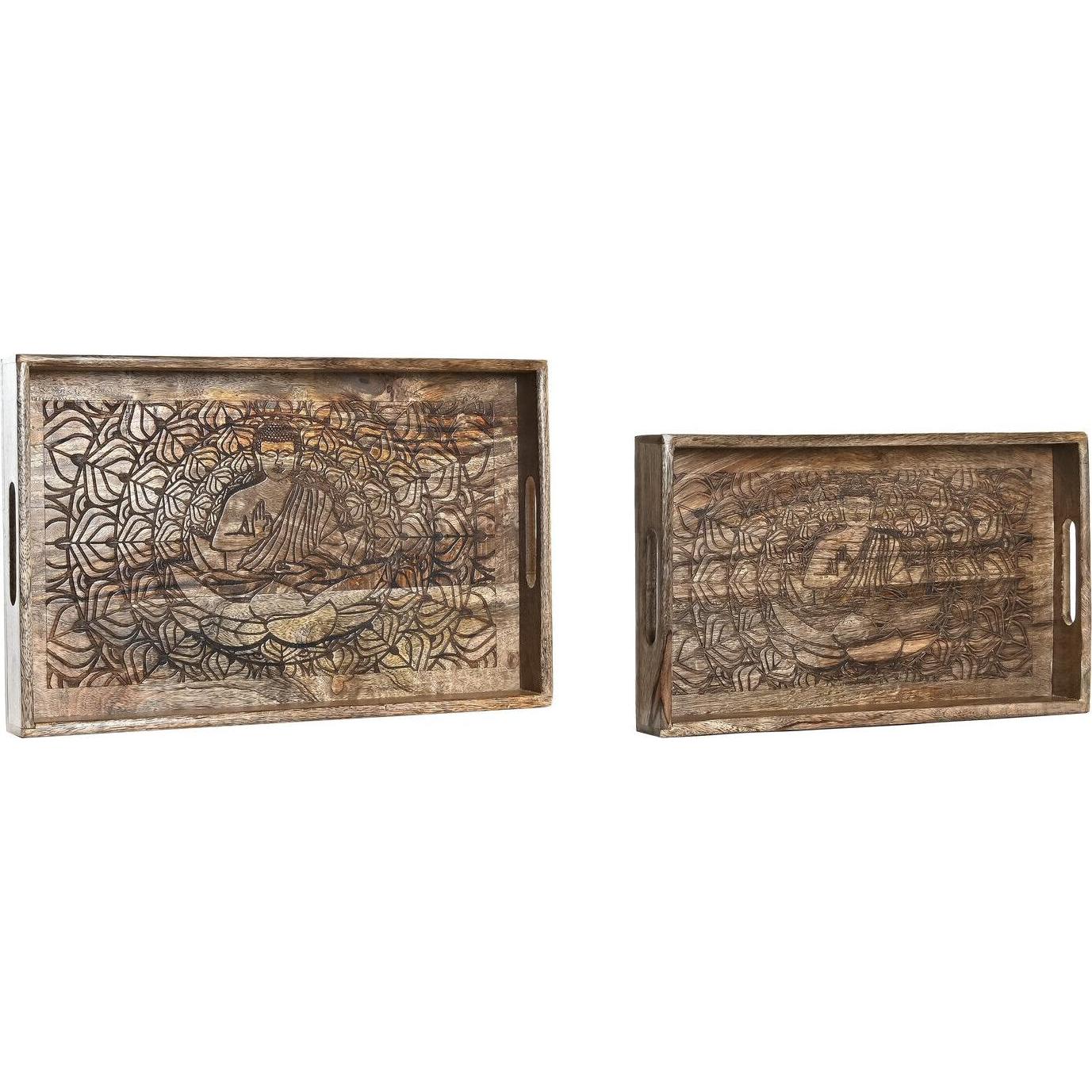 DKD Home Decor, Vassoio, Tablettset 2 Stück Dunkel Mango- (2 Stück)