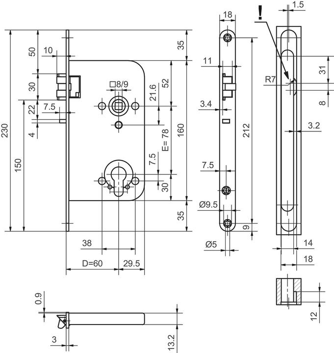 Actual product image Glutz Mortise locks 24030