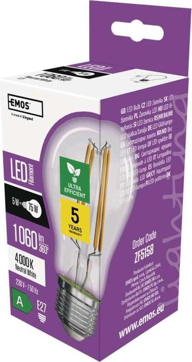 Actual product image Emos LED????rovka A60/E27/5W/75W/1060lm/neutr??ln?? b???l?? (E27, 5 W, 1060 lm, 1 x, A)