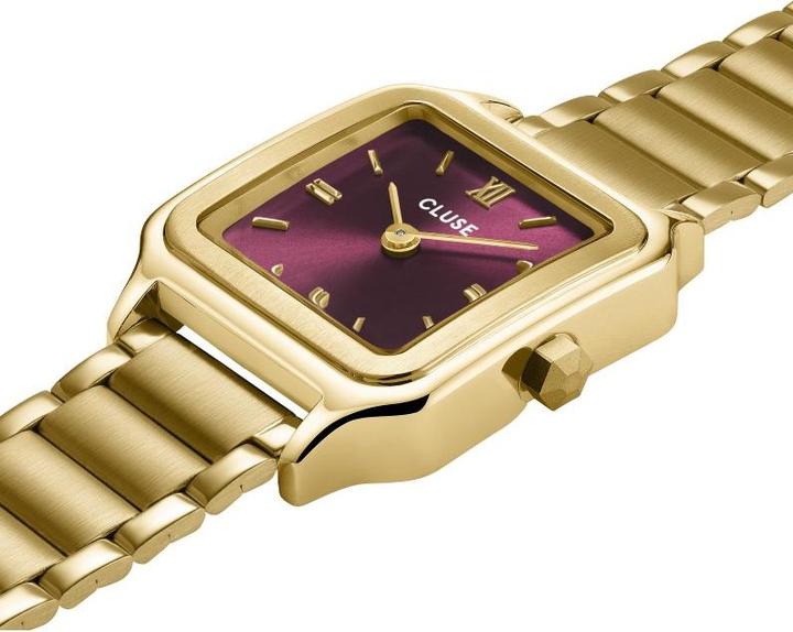 Image du produit Cluse Coffret cadeau Gracieuse Petite Montre Acier, Cerise Foncée & Bracelet Serpent Tressé, Couleur Or (Montre analogique, 24 mm)